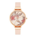 Women's Quartz Blush Pink Faux Leather Band and Floral Pattern Watch, 38mm