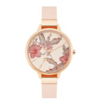 Women's Quartz Blush Pink Faux Leather Band and Floral Pattern Watch, 38mm