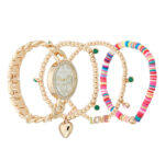 Women's Inspirational Gold-Tone Metal Alloy Bracelet Watch 34mm Gift Set - Image 2