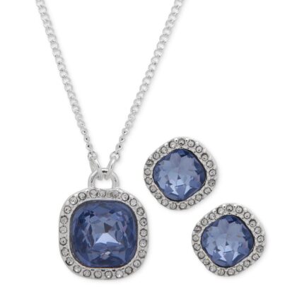 Nine West Pavé & Stone Pendant Necklace & Stud Earrings Set