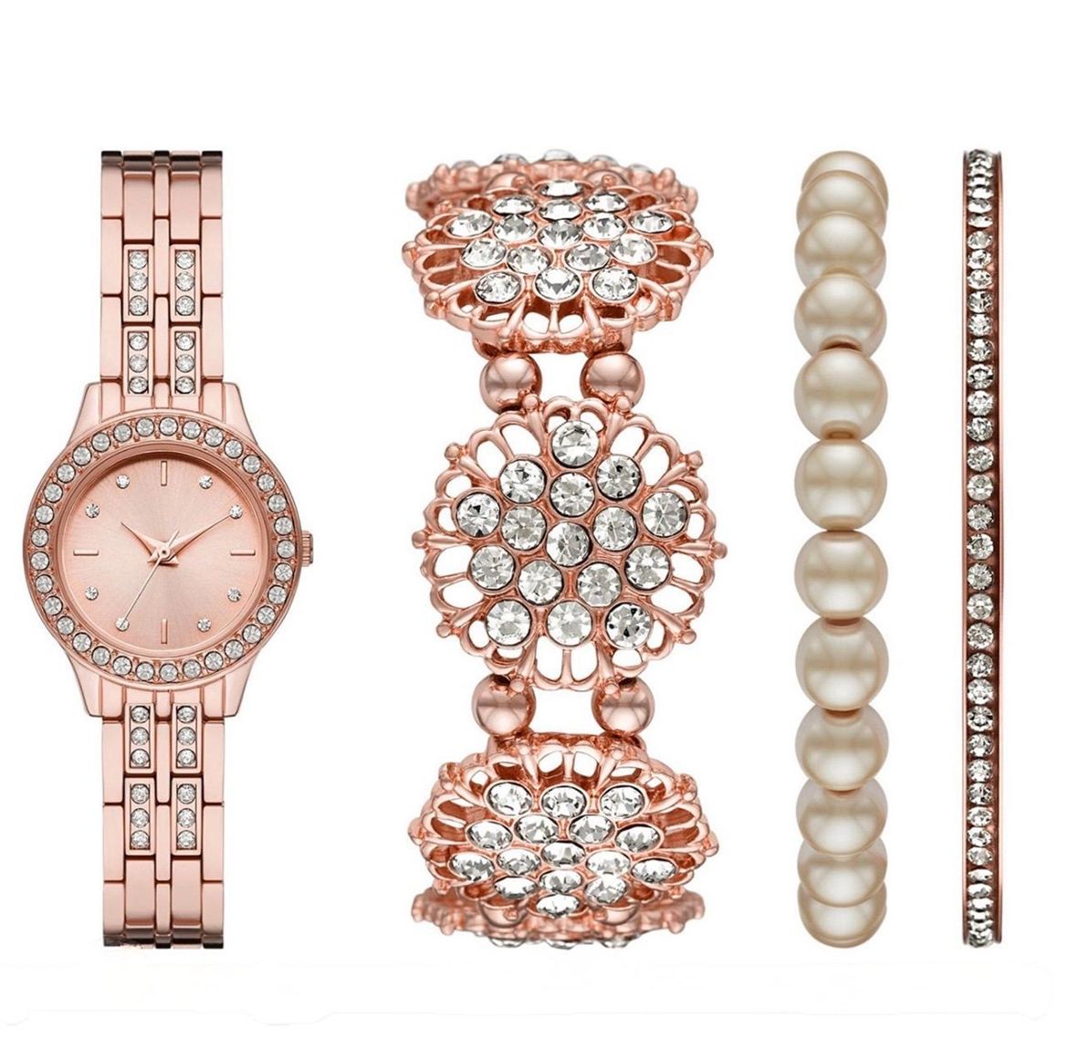 Women's Rose Gold-Tone Bracelet Watch Gift Set, 27mm Women's Rose Gold-Tone Bracelet Watch Gift Set, 27mm