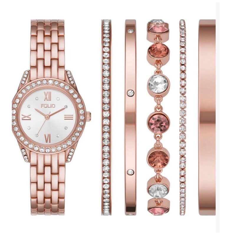 Women's Three Hand Rose-Gold-Tone 31mm Watch and Bracelet Gift Set, 6 Pieces