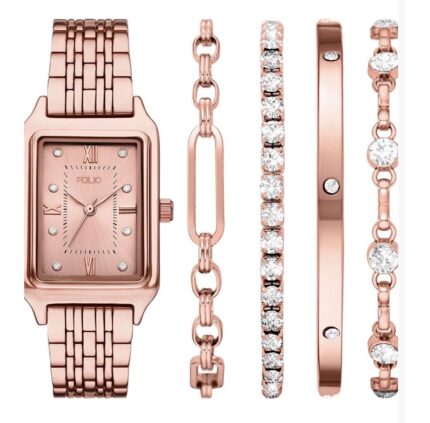 Women's Quartz Three-Hand Rose Gold Alloy Watch Set, 30mm
