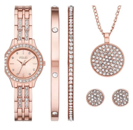 Women's Three Hand Rose Gold-Tone Alloy Watch 27mm | Gift Set