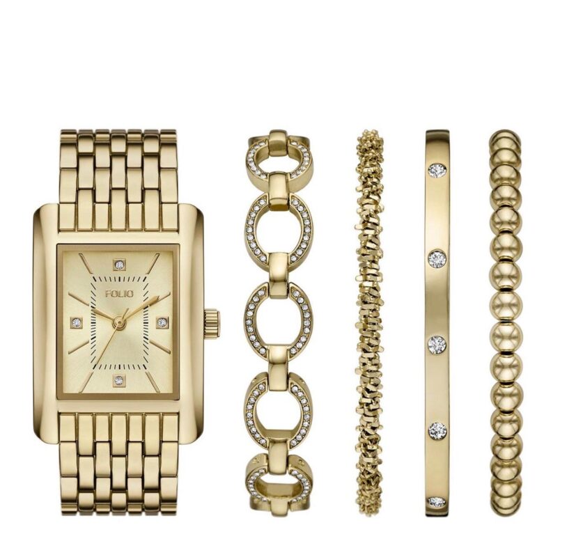 Women's Quartz Three-Hand Gold Alloy Watch Set, 36mm