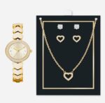 Women's Heart-Link Bracelet Watch 28mm Jewelry Gift Set