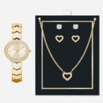 Women's Heart-Link Bracelet Watch 28mm Jewelry Gift Set