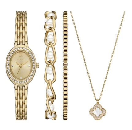 Women's Quartz Three-Hand Gold Alloy Watch Set, 23mm