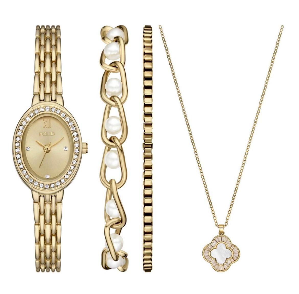 Women's Quartz Three-Hand Gold Alloy Watch Set, 23mm Women's Quartz Three-Hand Gold Alloy Watch Set, 23mm