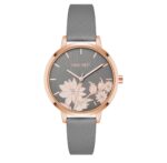 Nine West Women’s Floral Dial Gray Strap Watch – 36mm