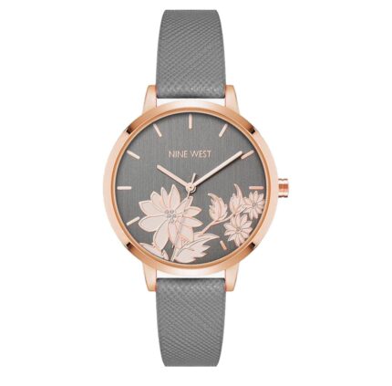 Nine West Women’s Floral Dial Gray Strap Watch – 36mm
