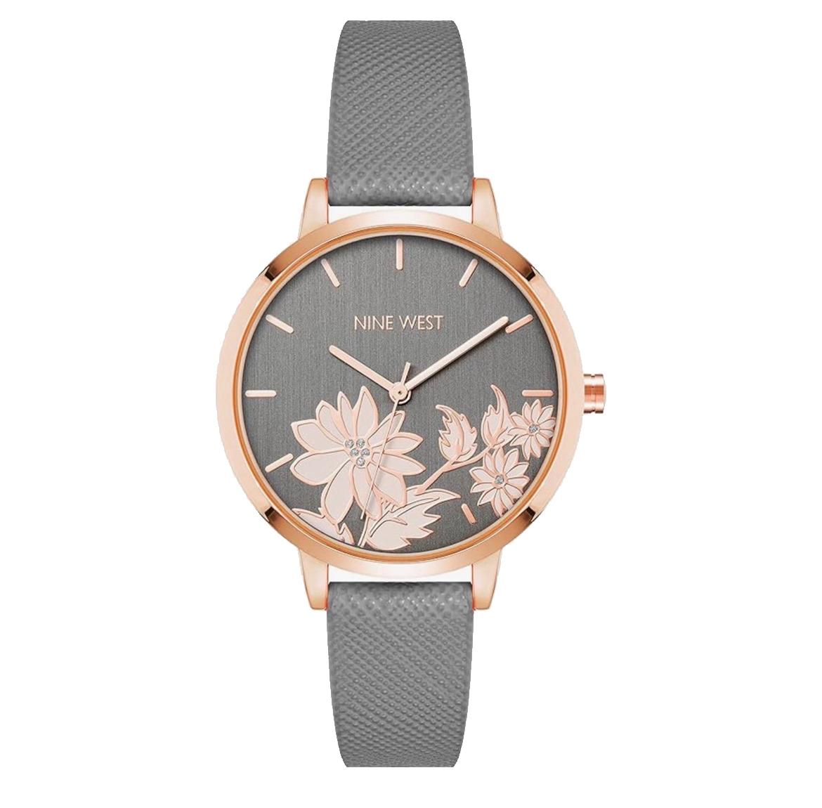 Nine West Women’s Floral Dial Gray Strap Watch – 36mm Nine West Women’s Floral Dial Gray Strap Watch – 36mm